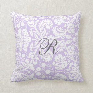 Lila graues Damast-Muster-Monogramm-Kissen Kissen
