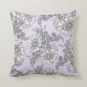 Lila graues Weiß-dekoratives mit Blumenkissen Kissen
