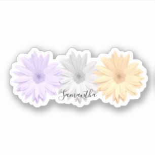 Lila graugelbe Daisy-Blume Name Aufkleber