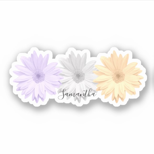 Lila graugelbe Daisy-Blume Name Aufkleber (Vorderseite)