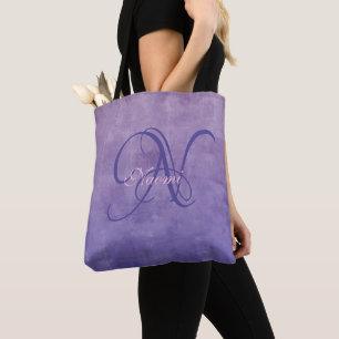 Lila Gray Blue stilvoll rustikales Monogramm Tasche
