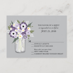 Lila Gray Blume Mason Jar   HochzeitsrSVP RSVP Karte