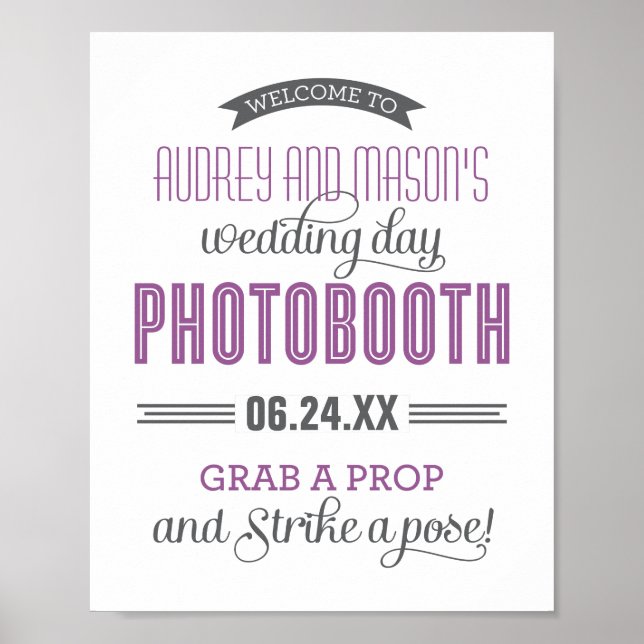 Lila Gray Custom Wedding Foto Booth Sign Poster (Vorne)
