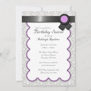 Lila & Gray Damask Geburtstag Soiree Einladungen