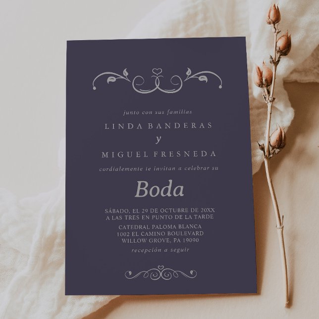Lila Gray Elegant Boda Spanish Wedding Einladung (Von Creator hochgeladen)