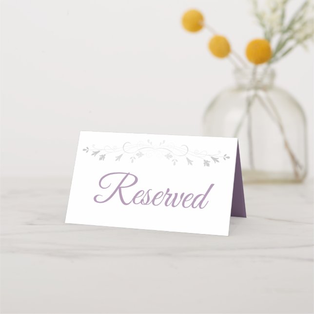 Lila & gray Elegant Hochzeit vorbehalten Platzkart Platzkarte (Vorderseite)