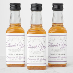 Lila Gray Elegant Simple Wedding Danke Mini Alkoholflaschenetikett