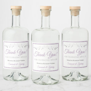 Lila & gray Simple Elegante Wedding Vielen Dank Alkoholflaschenetikett