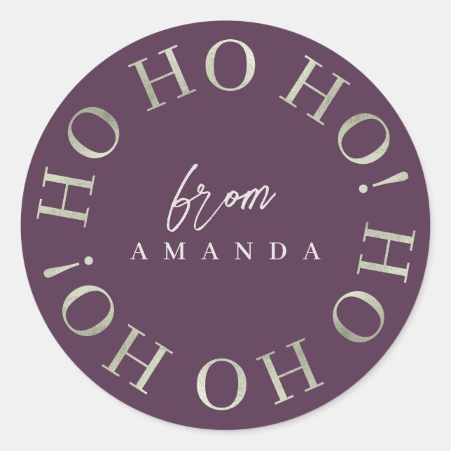 Lila Green Christmas Ho Ho Ho ID1009 Runder Aufkleber (Vorderseite)