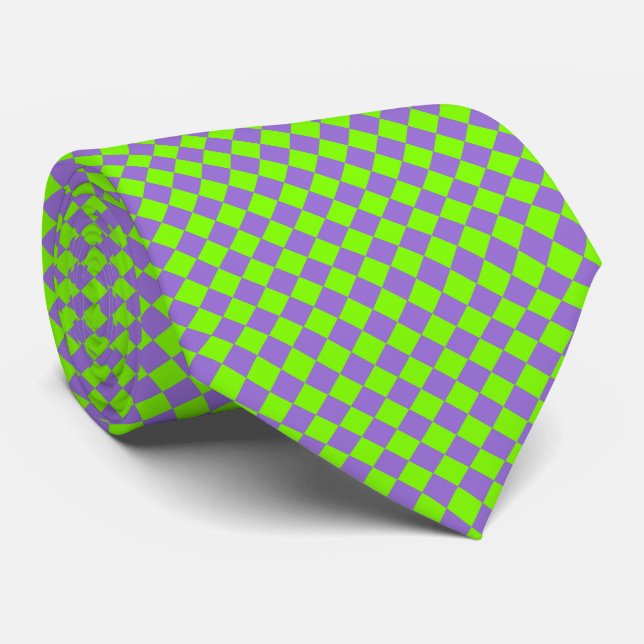 Lila Green Diamond Schachbrett Muster Krawatte (Gerollt)