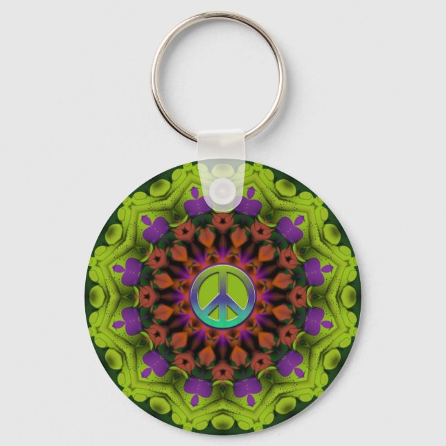 Lila Green : Geometric Mandala Art Schlüsselanhänger (Vorderseite)