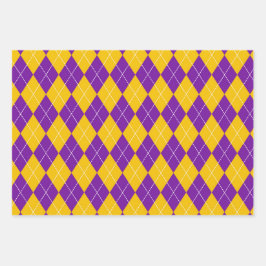 LILA GREEN GOLD MARDI GRAS DIAMOND PATTER GESCHENKPAPIER SET