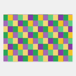 LILA GREEN GOLD MARDI GRAS DIAMOND STRIPES GESCHENKPAPIER SET