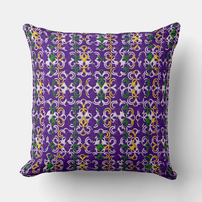 LILA GREEN GOLD MARDI GRAS FLEUR DI LIS KISSEN (Vorderseite)