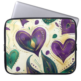 LILA GREEN GOLD MARDI GRAS HERZEN LAPTOPSCHUTZHÜLLE