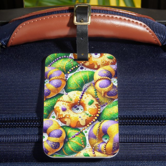 LILA GREEN GOLD MARDI GRAS KINGS CAKES GEPÄCKANHÄNGER (Vorderseite Insitu 2)