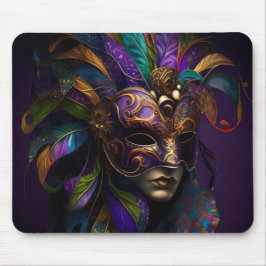 LILA GREEN GOLD MARDI GRAS MASK & FEATHERS MOUSEPAD