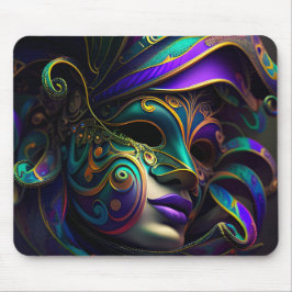 LILA GREEN GOLD MARDI GRAS MASK & FEATHERS MOUSEPAD