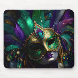 LILA GREEN GOLD MARDI GRAS MASK & FEATHERS MOUSEPAD
