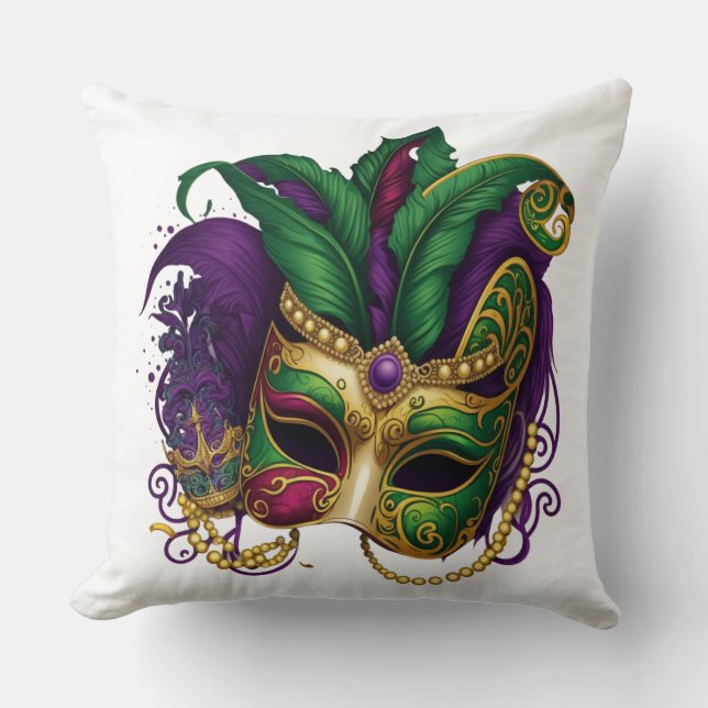 LILA GREEN GOLD MARDI GRAS MASK KISSEN (Vorderseite)