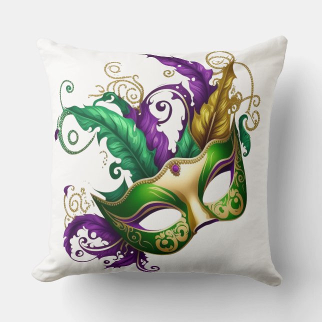 LILA GREEN GOLD MARDI GRAS MASK KISSEN (Vorderseite)
