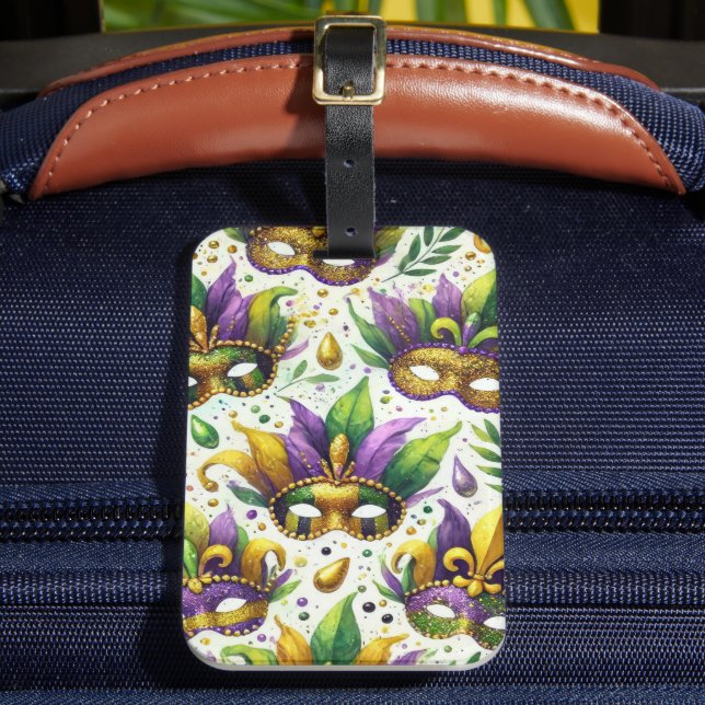 LILA GREEN GOLD MARDI GRAS MASKS GEPÄCKANHÄNGER (Vorderseite Insitu 2)