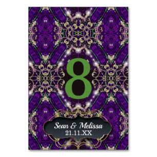 Lila Green-Gold-Sparkle-Ereignis Tischnummer