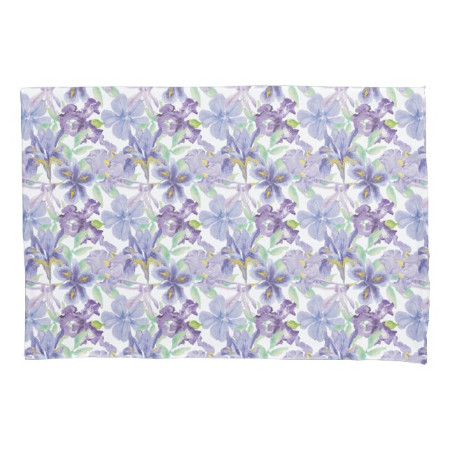 Lila Green Iris Floral Blume Aquarell Kissenbezug (Vorderseite-Links)