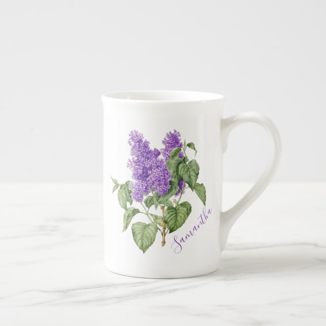 Lila Green Lilac Blume Individuelle Name Botanisch Prozellantasse (Rechts)