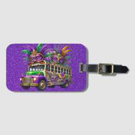 LILA & GREEN MARDI GRAS BUS & FEATHERS GEPÄCKANHÄNGER