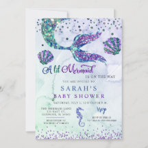 Lila Green Modern Glitzer Mermaid Babydusche