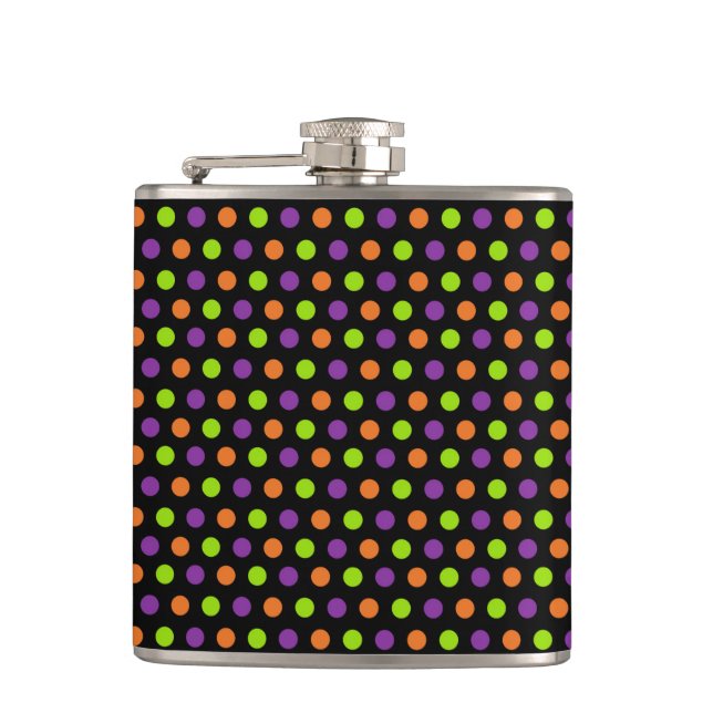 LILA GREEN ORANGE BLACK HALLOWEEN POLKA DOTS FLACHMANN (Vorderseite)
