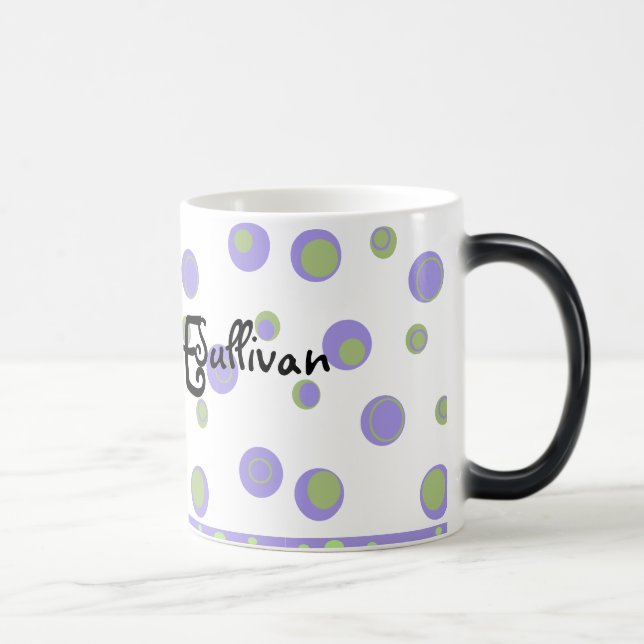 Lila Green Polka Dots Mit Monogramm Verwandlungstasse (Rechts)
