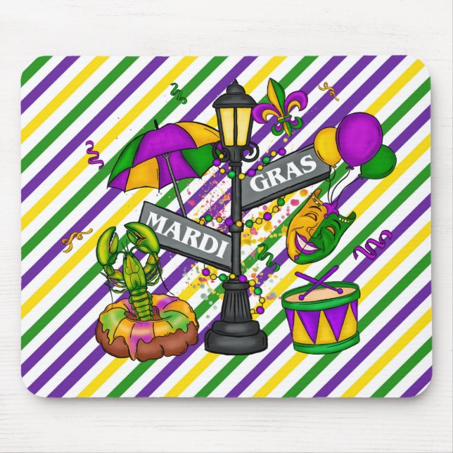 LILA GREEN YELLOW FUN MARDI GRAS SYMBOLE MOUSEPAD (Vorne)