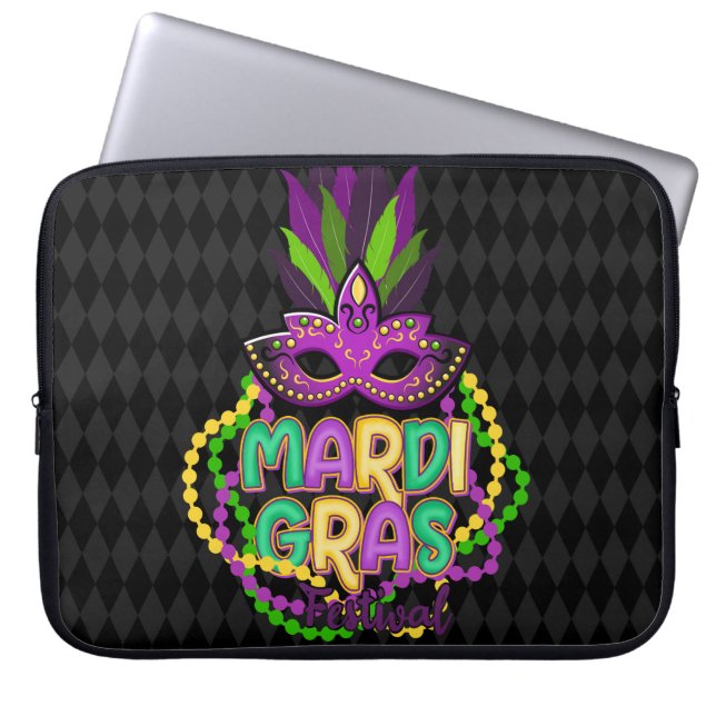 LILA GREEN YELLOW MARDI GRAS BEADS & SPRICHWORT LAPTOPSCHUTZHÜLLE (Vorderseite)