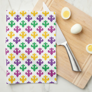 LILA GREEN YELLOW MARDI GRAS FLEUR DI LIS GESCHIRRTUCH