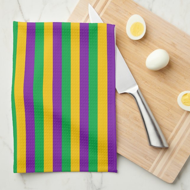 LILA GREEN YELLOW MARDI GRAS STRIPES GESCHIRRTUCH (Viertel Falte)
