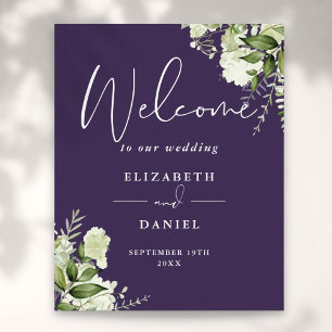 Lila Greenery Blumen Hochzeit Willkommensschild Poster