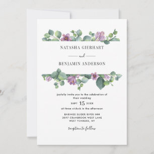 Lila Greenery Eucalyptus QR Code Wedding Einladung