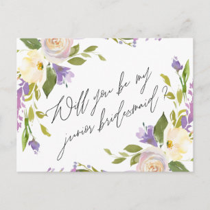 Lila Greenery floral Be My Junior Bridesmaid Einladungspostkarte
