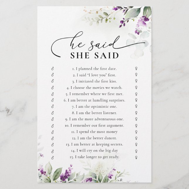 Lila Greenery Lavender Brautparty Game (Vorderseite)