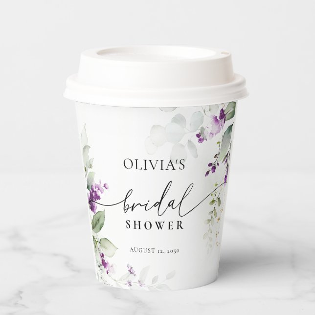 Lila Greenery Lavender Brautparty Paper Cup Pappbecher (Vorderseite)
