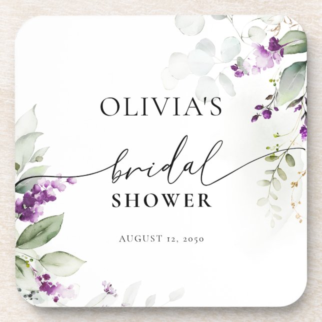 Lila Greenery Lavender Brautparty Untersetzer (Vorderseite)