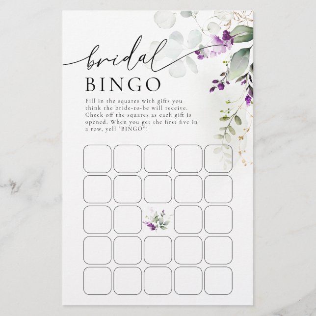 Lila Greenery Lavender Bridal Bingo (Vorderseite)