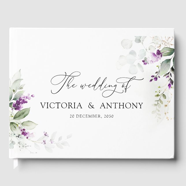 Lila Greenery Lavender Wedding Guest Book Gästebuch (Vorderseite)