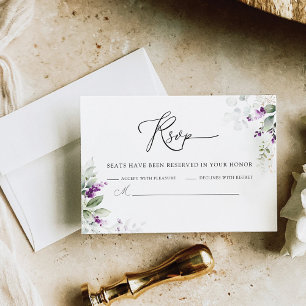 Lila Greenery Lavender Wedding RSVP Card Karte