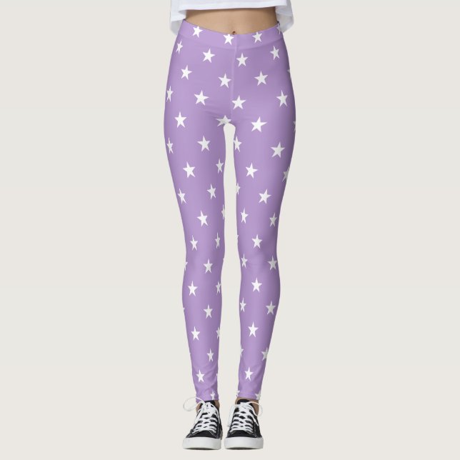 Lila Große Stars Leggings (Vorderseite)