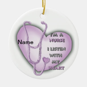 Lila großer Herz Krankenschwester Keramik Ornament