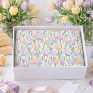 Lila Grün Aquarell Blumen Tulpen Muster Seidenpapier