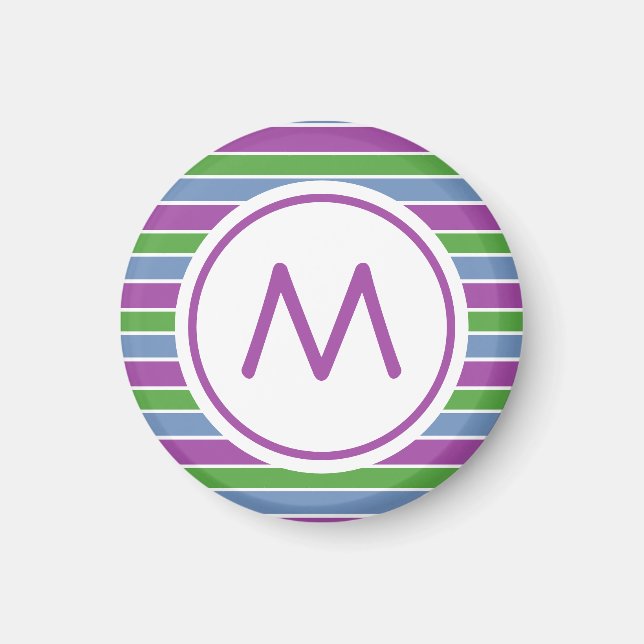 Lila Grün Blau Gestreiftes Monogramm Magnet (Vorne)